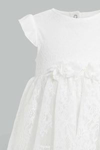 Redtag-White-Rose-Embelished-Tutu-Dress-Dresses-Baby-0 to 12 Months