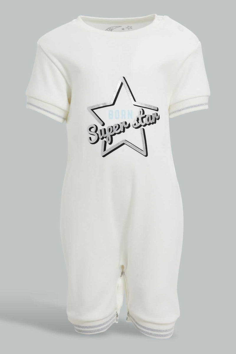 Redtag-White-Born-Super-Star-Romper-Rompers-Baby-0 to 12 Months