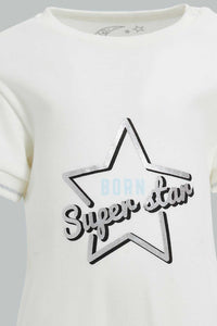 Redtag-White-Born-Super-Star-Romper-Rompers-Baby-0 to 12 Months