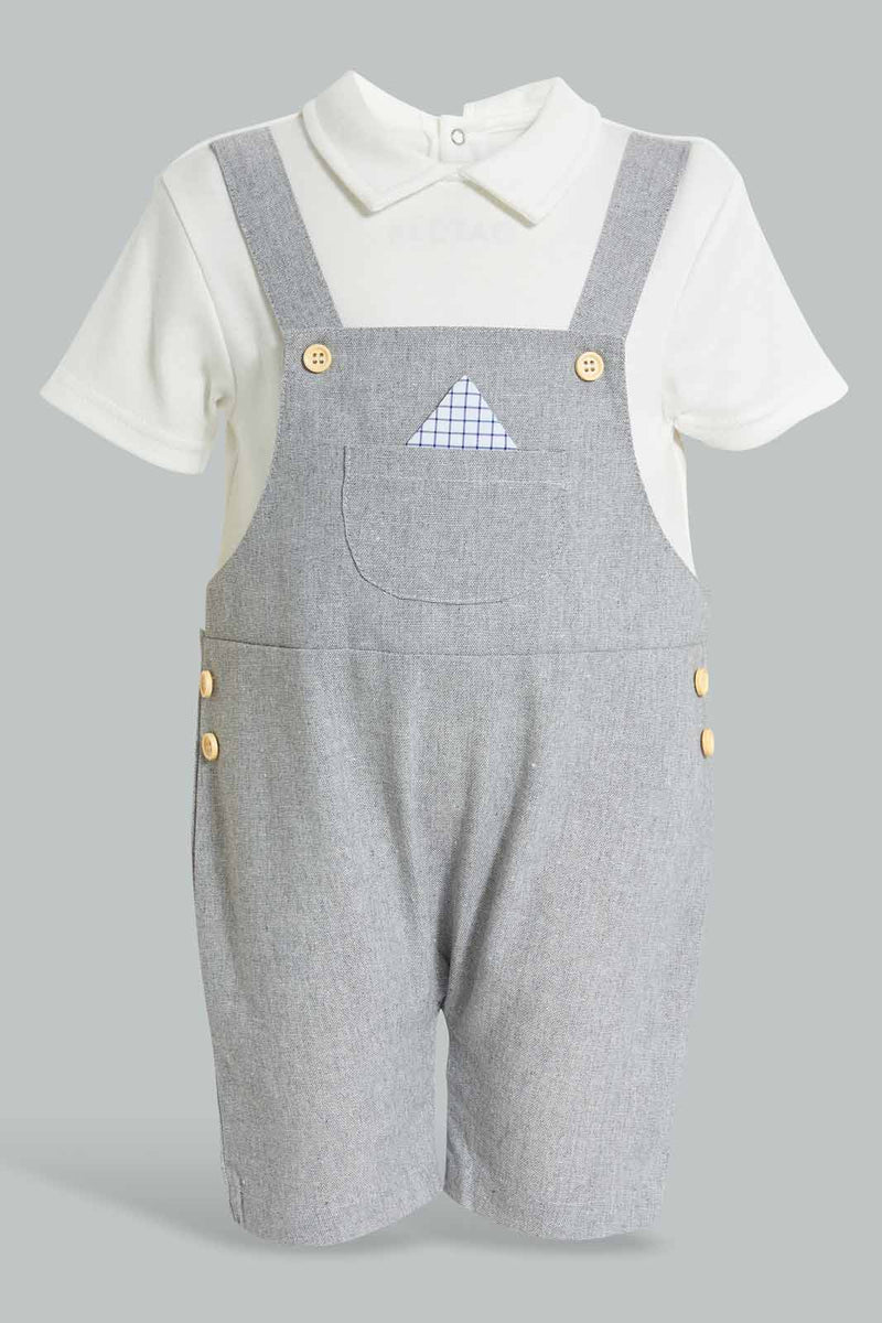 Redtag-White-And-Grey-Duangree-Romper-Rompers-Baby-0 to 12 Months