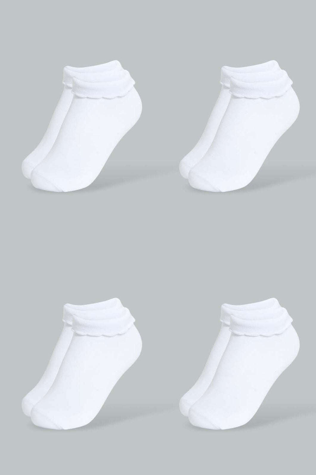 Redtag-White-4Pk-Plain-Ankle-Socks-Ankle-Length-Girls-2 to 8 Years