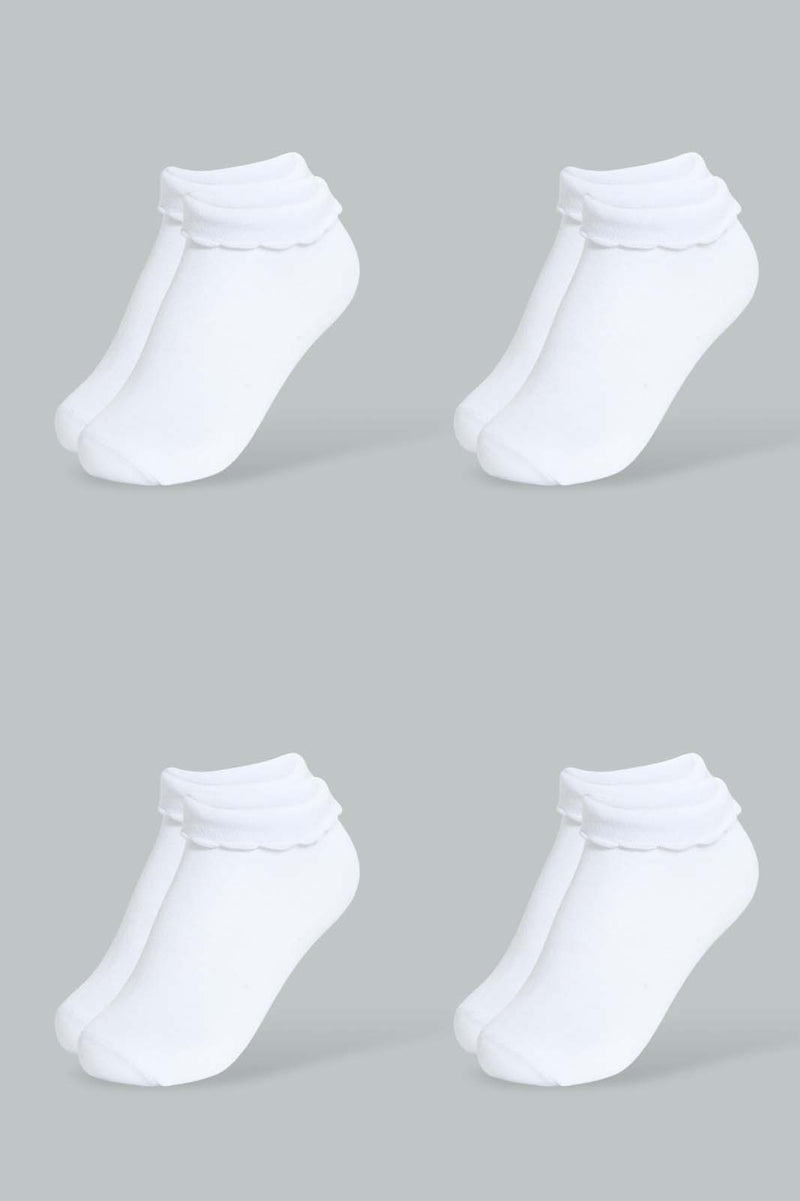 Redtag-White-4Pk-Plain-Ankle-Socks-Ankle-Length-Girls-2 to 8 Years