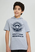 تنزيل الصورة على معرض الصور، Redtag-Grey-Captain-America-Hoody-T-Shirt-Graphic-Prints-Senior-Boys-9 to 14 Years
