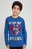 Redtag-Blue-Melange-Superman-Embroideredoss-T-Shirt-Graphic-Prints-Senior-Boys-9 to 14 Years