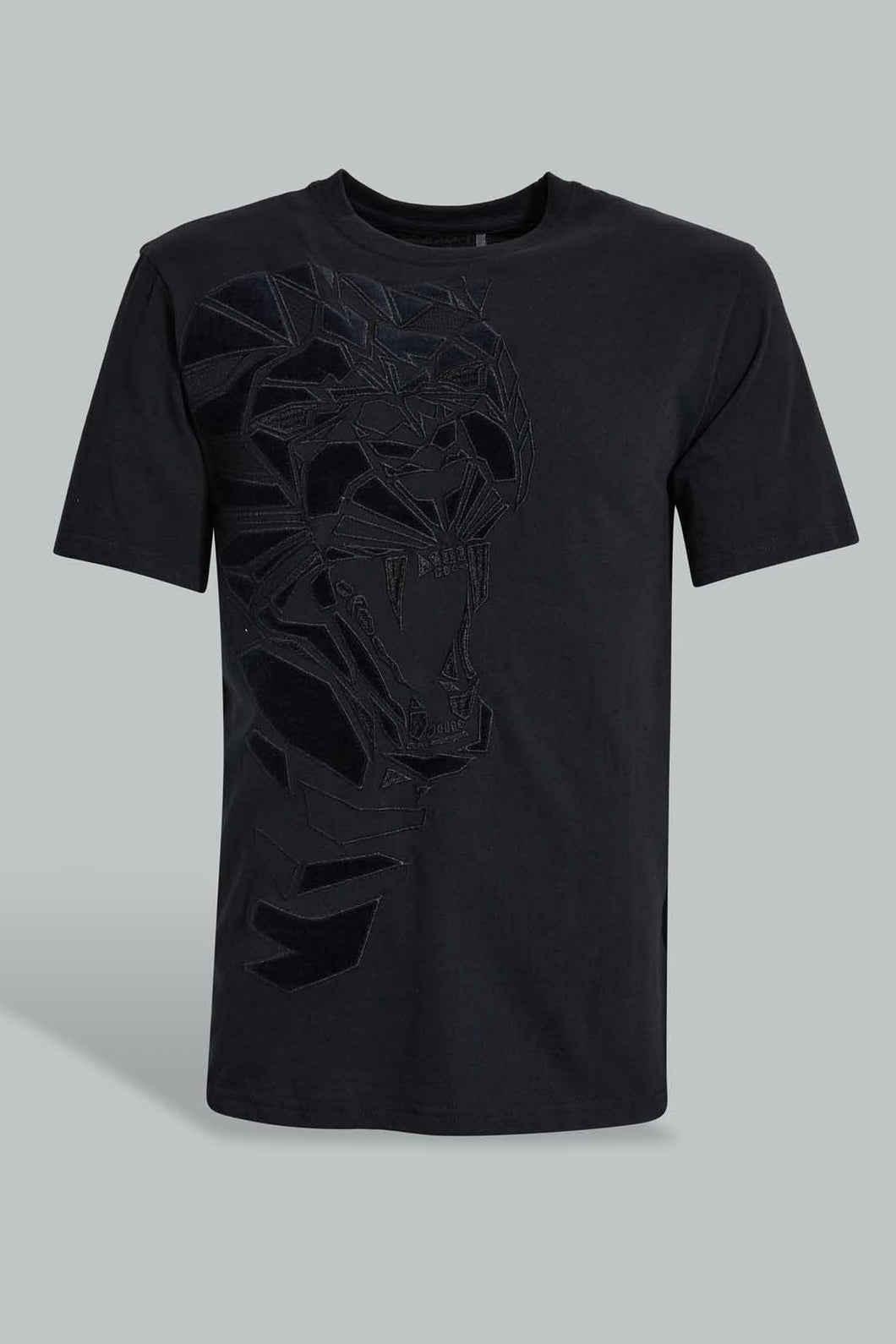 Redtag-Black-Tiger-Face-Printed-T-Shirt-All-Over-Prints-Men's-