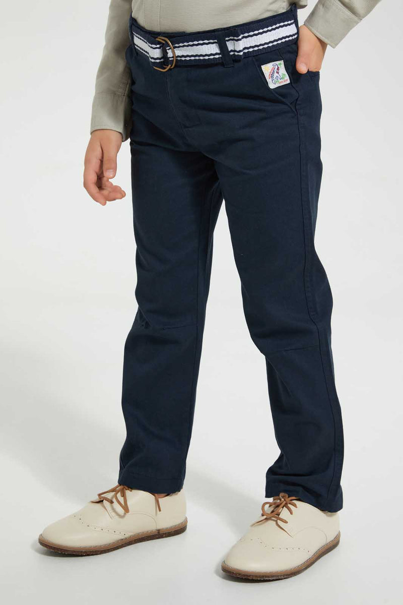 Redtag-Navy-Belted-Chino-Chino-Trousers-Boys-2 to 8 Years