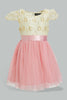 Redtag-Ivory-Lace-Yoke-Belted-With-Coral-Mesh-Dress-Dresses-Infant-Girls-3 to 24 Months