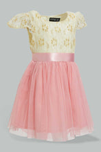 Load image into Gallery viewer, Redtag-Ivory-Lace-Yoke-Belted-With-Coral-Mesh-Dress-Dresses-Infant-Girls-3 to 24 Months
