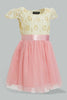 Redtag-Ivory-Lace-Yoke-Belted-With-Coral-Mesh-Dress-Dresses-Infant-Girls-3 to 24 Months