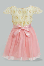 Load image into Gallery viewer, Redtag-Ivory-Lace-Yoke-Belted-With-Coral-Mesh-Dress-Dresses-Infant-Girls-3 to 24 Months
