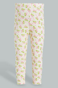 Redtag-Assorted-2Pcs-Pack-Floral-Print-Legging-Leggings-Infant-Girls-3 to 24 Months