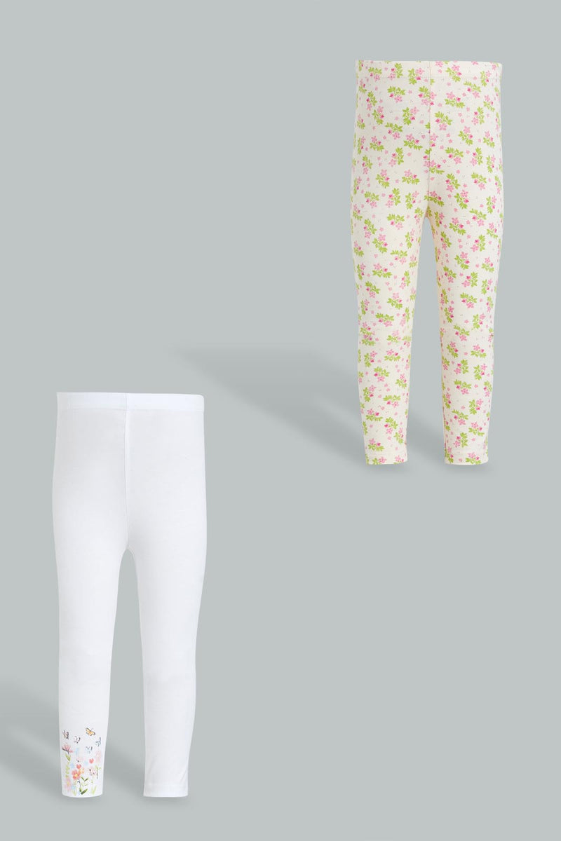 Redtag-Assorted-2Pcs-Pack-Floral-Print-Legging-Leggings-Infant-Girls-3 to 24 Months