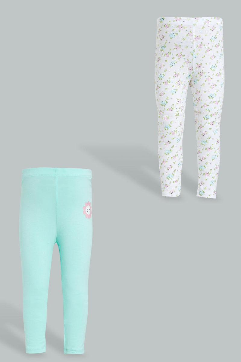 Redtag-Assorted-2Pcs-Pack-Floral-Print-Legging-Leggings-Infant-Girls-3 to 24 Months