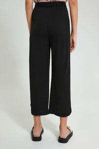 Redtag-Black-Jacquard-Culottes-With-Belt-Trousers-Senior-Girls-9 to 14 Years