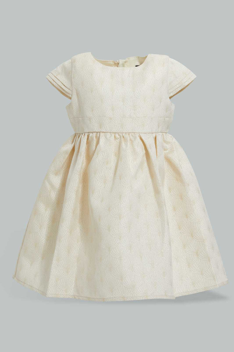 Redtag-Jacquard-Cap-Sleeves-Dress-Dresses-Infant-Girls-3 to 24 Months