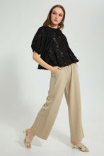 تنزيل الصورة على معرض الصور، Redtag-Black-Baloon-Sleeve-Jacquard-Peplum-Blouse-Blouses-Women&#39;s-
