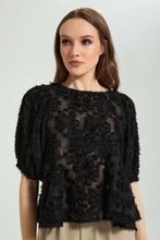 تنزيل الصورة على معرض الصور، Redtag-Black-Baloon-Sleeve-Jacquard-Peplum-Blouse-Blouses-Women&#39;s-
