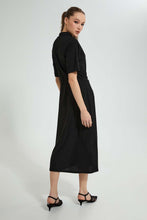 تنزيل الصورة على معرض الصور، Redtag-Black-Shimmer-Long-Dress-Dresses-Women&#39;s-
