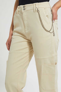 Redtag-Beige-Twill-Jogger-With-Metal-Chain-Jeans-Regular-Fit-Women's-