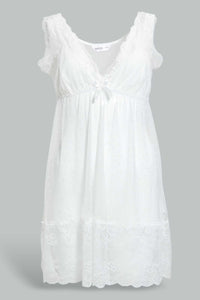 Redtag-Ivory-Plain-Non-Padded-Mesh-Babydoll-With-Thong-Babydolls-Women's-