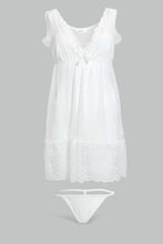 Load image into Gallery viewer, Redtag-Ivory-Plain-Non-Padded-Mesh-Babydoll-With-Thong-Babydolls-Women&#39;s-

