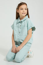 Load image into Gallery viewer, Redtag-Mint-Twill-Crop-Blouse-Colour:Mint,-Filter:Girls-(2-to-8-Yrs),-Girls-Blouses,-New-In,-New-In-GIR,-Non-Sale,-S22B,-Section:Kidswear-Girls-2 to 8 Years
