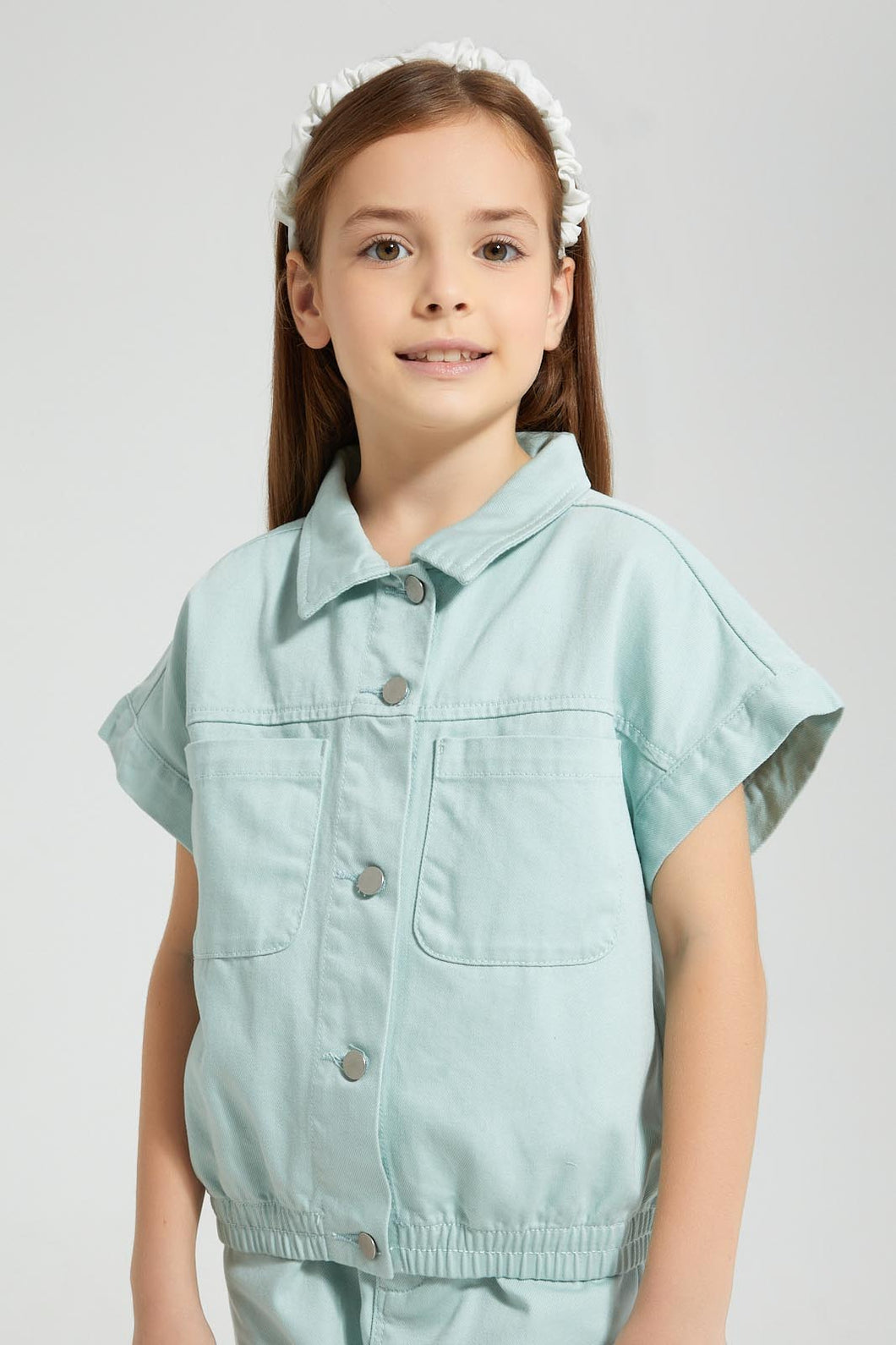 Redtag-Mint-Twill-Crop-Blouse-Colour:Mint,-Filter:Girls-(2-to-8-Yrs),-Girls-Blouses,-New-In,-New-In-GIR,-Non-Sale,-S22B,-Section:Kidswear-Girls-2 to 8 Years