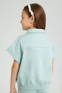 Redtag-Mint-Twill-Crop-Blouse-Colour:Mint,-Filter:Girls-(2-to-8-Yrs),-Girls-Blouses,-New-In,-New-In-GIR,-Non-Sale,-S22B,-Section:Kidswear-Girls-2 to 8 Years