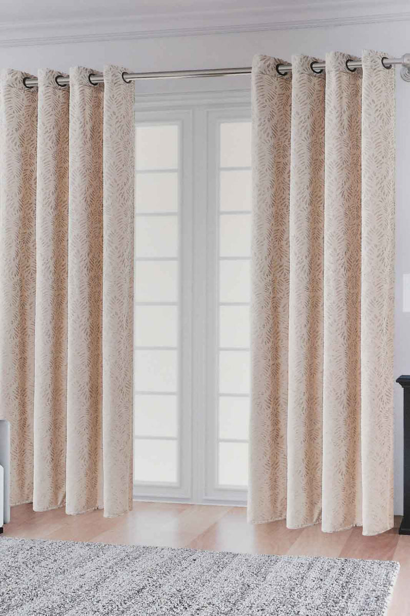 Redtag-Beige-2-Piece-Leaf-Jacquard-Curtain-Without-Lining-Curtains-Home-Bedroom-