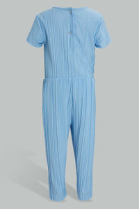 Redtag-Blue-Pleated-Jumpsuit-Jumpsuits-Infant-Girls-3 to 24 Months