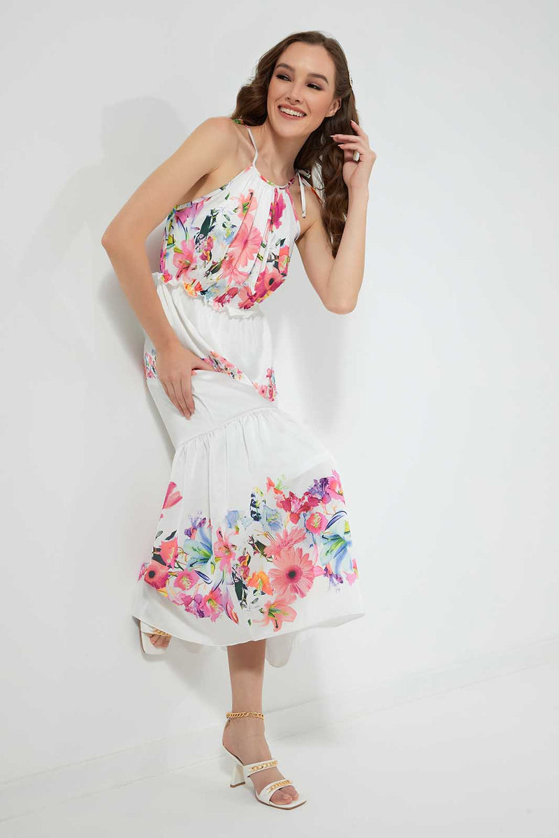 Redtag-White-Halterneck-Tiered-Floral-Dress-Dresses-Women's-