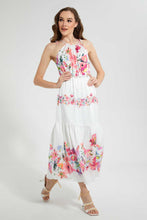 تنزيل الصورة على معرض الصور، Redtag-White-Halterneck-Tiered-Floral-Dress-Dresses-Women&#39;s-
