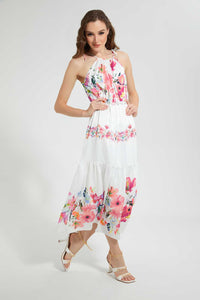 Redtag-White-Halterneck-Tiered-Floral-Dress-Dresses-Women's-