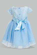 Load image into Gallery viewer, Redtag-Blue-Lace-Yoke-Mesh-Dress-Dresses-Infant-Girls-3 to 24 Months
