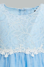 Load image into Gallery viewer, Redtag-Blue-Lace-Yoke-Mesh-Dress-Dresses-Infant-Girls-3 to 24 Months
