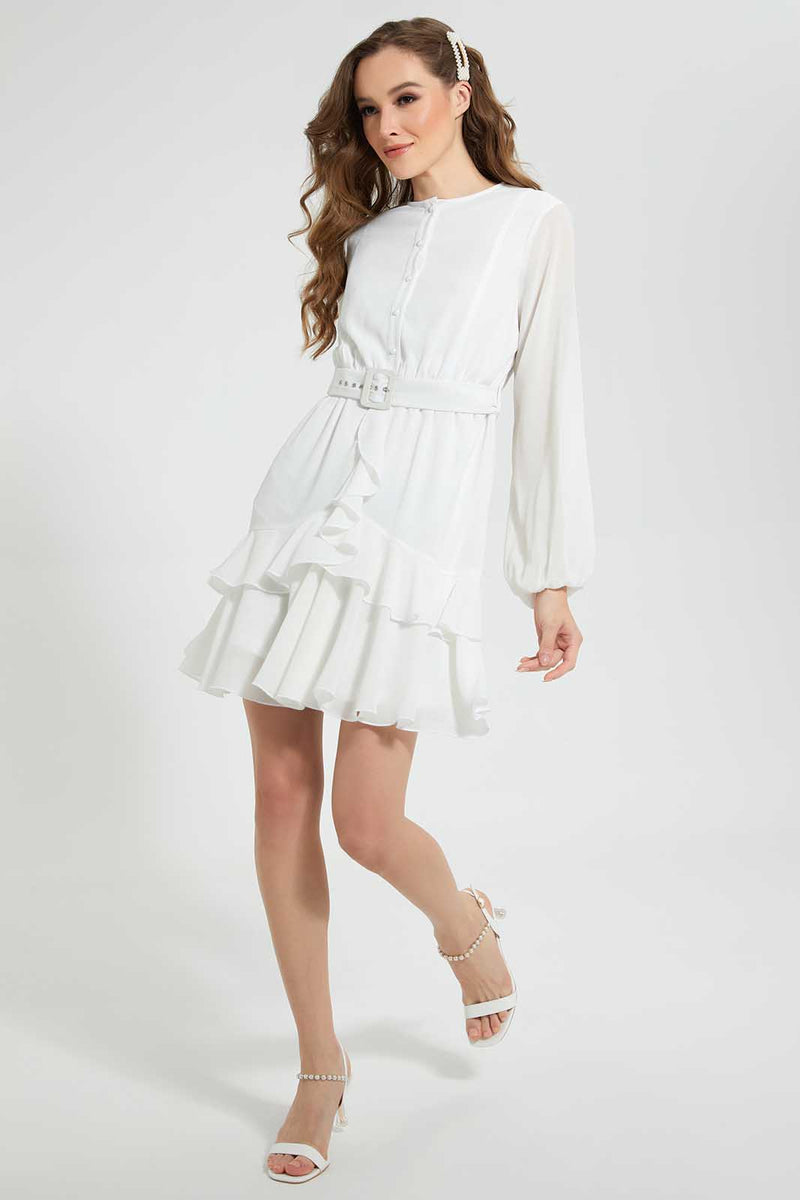 Redtag-White--Belted-Dress-Dresses-Women's-