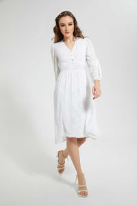 Redtag-White-Textured-Dress-Dresses-Women's-