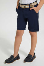 Load image into Gallery viewer, Redtag-Navy-Belted-Birdseye-Short-Shorts-Boys-2 to 8 Years
