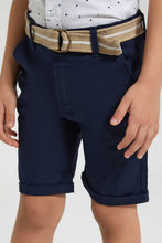 Load image into Gallery viewer, Redtag-Navy-Belted-Birdseye-Short-Shorts-Boys-2 to 8 Years
