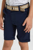 Redtag-Navy-Belted-Birdseye-Short-Shorts-Boys-2 to 8 Years