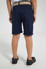 Load image into Gallery viewer, Redtag-Navy-Belted-Birdseye-Short-Shorts-Boys-2 to 8 Years
