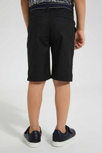 Redtag-Black-Belted-Birdseye-Short-Shorts-Boys-2 to 8 Years