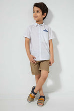 تنزيل الصورة على معرض الصور، Redtag-Beige-Belted-Birdseye-Short-Shorts-Boys-2 to 8 Years
