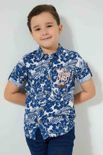 تنزيل الصورة على معرض الصور، Redtag-Navy-Viscose-Ss-Shirt-Casual-Shirts-Boys-2 to 8 Years
