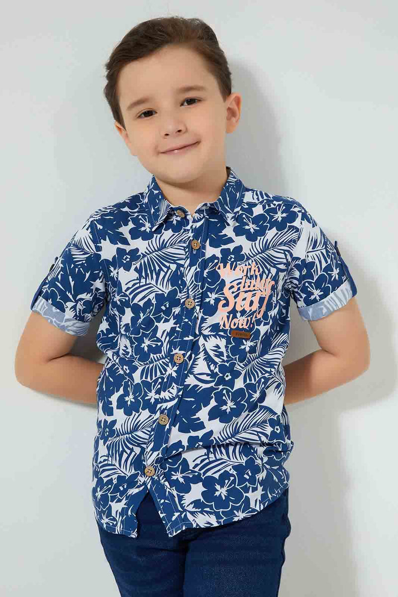 Redtag-Navy-Viscose-Ss-Shirt-Casual-Shirts-Boys-2 to 8 Years