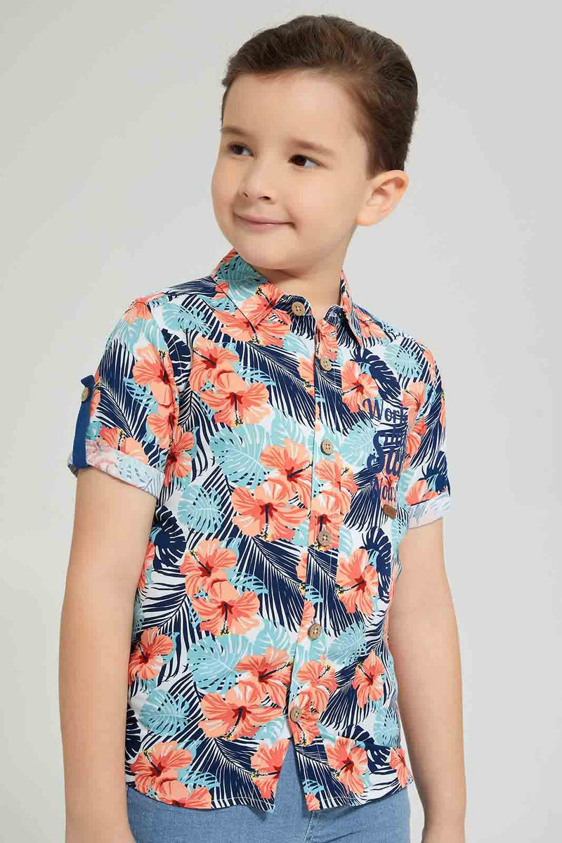 Redtag-Orange-Viscose-Ss-Shirt-Casual-Shirts-Boys-2 to 8 Years