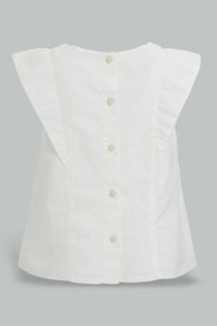 Redtag-White-Cut-And-Sew-Embroidered-Blouse-With-Coral-Short-Sets-Infant-Girls-3 to 24 Months