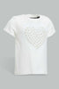 Redtag-Ivory-Heart-Artwork-T-Shirt-Embellished-Infant-Girls-3 to 24 Months