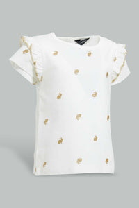 Redtag-Ivory-Bunny-Printed-T-Shirt-All-Over-Prints-Infant-Girls-3 to 24 Months