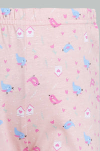 Redtag-Multi-Colour-Bird-Aop-2-Pc-Pack-Full-Length-Pyjama-Set-Pyjama-Sets-Infant-Girls-3 to 24 Months